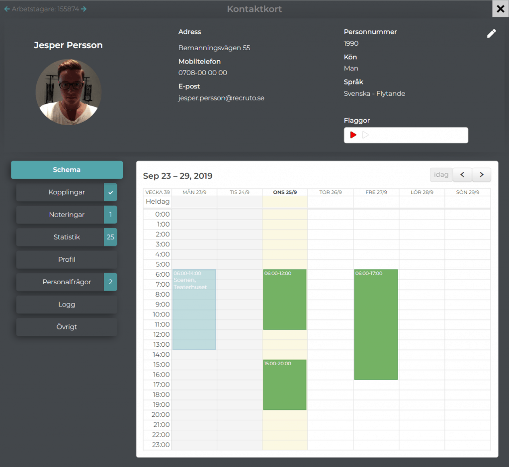 New contact card - Staffing Management System